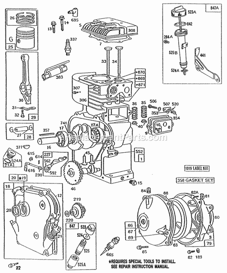 CylinderGearcasePiston Grp Diagram and Parts List for 130202-3126-01  Briggs and Stratton Engine